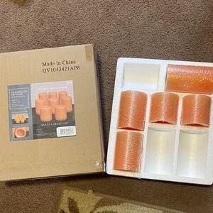 Flameless LED Candles Set of 5 Peach Wax Candles With 5 Hour Timer New